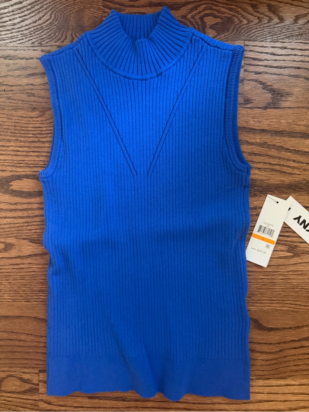 DKNY Royal Blue Ribbed Mock Neck Tank